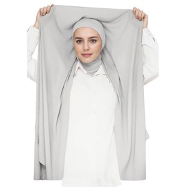 Lina & Lily Flowy Chiffon Instant Hijab Scarf Attached Jersey Ninja Undercap Full Coverage for Muslim Women (Light Gray)