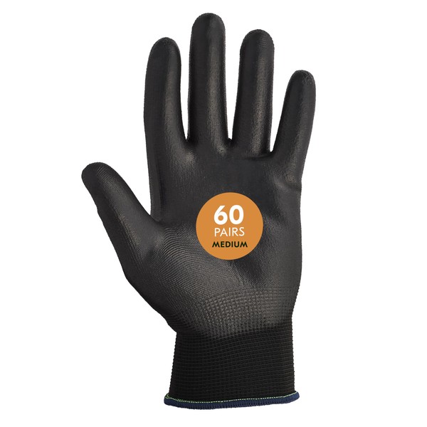 KLEENGUARD G40 Polyurethane Coated Gloves (13838), Size 8.0 (Medium), High Dexterity, Black, 12 Pairs / Bag, 5 Bags / Case, 60 Pairs