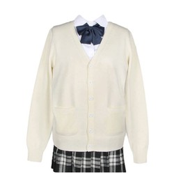 Wowcarbazole Women's School Cardigan, Uniform, High Schoolers, Sweater, V-Neck, Students, Commuting, Knit Cardigan, Solid Color, Loose Fit, For Work, Spring, Autumn and Winter, white