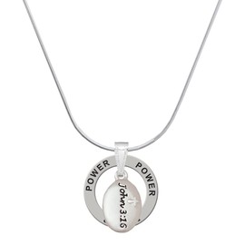 Delight Jewelry Silvertone Bible Verse John 3:16 - Power Ring Charm Necklace, 18"