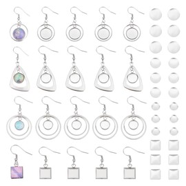 UNICRAFTALE 12 Pairs 4 Styles Glass Blank Dome Dangle Earrings 304 Stainless Steel Earring Bezel Settings Triangle Ring Square Cabochon Base Trays DIY Ear Hooks Findings for Jewelry Making
