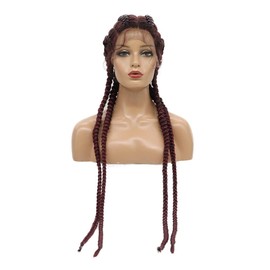 AFBeauty Burgundy Braided Wigs for Women With Baby Hair Wigs Synthetic Heat Resistant Fiber 4 Twist Braids Lace Front Wig Party Cosplay 30 ‘’