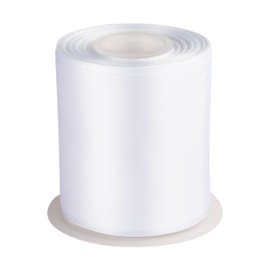 Cinta de satén de doble cara de 4 pulgadas, color blanco, poliéster sólido, cinta de manualidades, 25 yardas, perfecta para envolver regalos, manualidades, coronas, decoración de ceremonias de boda, arreglos florales, costura