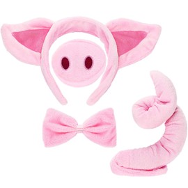 Animal Costume Set Animal Ears Nose Tail and Bow Tie Animal Fancy Costume Kit Accessories for Kids (Pig Costume) Pink