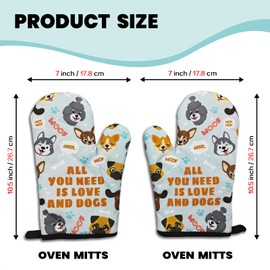 GOSJINNK 2 Pcs Funny Dogs Oven Mitts All You Need is Love and Dogs Heat Resistant Kitchen Mitts Silicone Non-Slip Oven Mitts Kitchen Gift for Women Novelty Birthday Gift for Hostess Friend Dog Lover