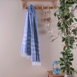 SOULMARK Turkish Cotton Beach Towel - Large 38"x71" Sand Free Quick Dry Beach Blanket, Lightweight, Ultra Absorbent, Pre-Washed - Made in Green (Light Blue)