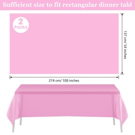 PLULON 2Pcs Pink Tablecloth Plastic Table Cover 137 x 274cm Rectangle Table Cover for Baby Shower Party Supplies Wedding Birthday Kids Party Home Table Decorations