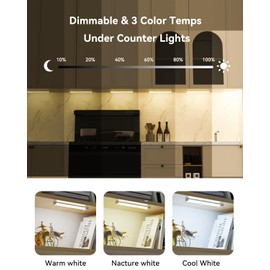 Rihvy Under Cabinet Lighting 4 Inches Rechargeable Motion Sensor Light Indoor, 3 Color Dimmable Closet Light Battery Operated, USB Stick on LED Magnetic Under Counter Lights for Kitchen Stair,12 Packs