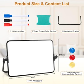 Romon Dry Erase Mini Whiteboard A4, Magnetic Portable Double-Sided Writeable Easel White Board with Stand for Children, Students, School Supplies, Office, 21.5 x 30 cm