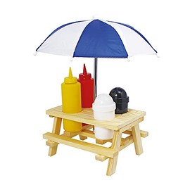 Küchenprofi Picnic Table with Umbrella Condiment Set Includes Ketchup, Mustard, Salt and Pepper, 7.08" x 4.72" x 9.44", Multicolored - Picnic Table Ketchup and Mustard Holder - Picnic Set