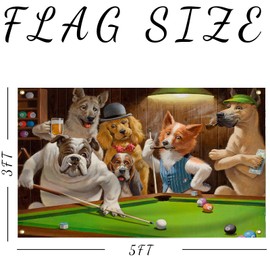 YOSASAH Dogs Playing Pool Flag 3X5 FT Tapestry Dorm Decor Man Cave Wall Banner Poster with Brass Grommets For College Dorm
