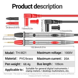 Themisto TH-M21 20A 1000V Copper Multimeter Test Leads | Length 110cm