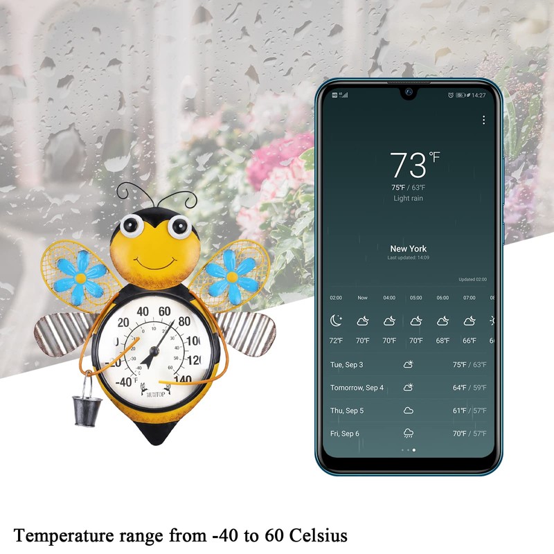 MUMTOP Indoor Outdoor Thermometer, Bees Large Number Wall Mounted Thermometer