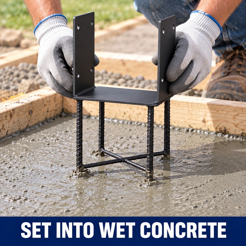 U-Shaped Wet Concrete Post Base Anchor for 7.5 x 7.5