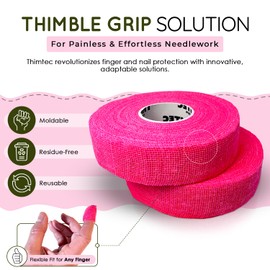 THIMTEC - The Original Thimble Tape for Hand Sewing - Fully Adjustable Nail & Finger Protector - A Smarter Alternative to Classic Knitting Thimbles - Neon Flamingo, 2-Pack