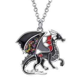 WEVENI Enamel Dragon Necklace Fantasy Dinosaur Pendant for Women Girls Lucky Symbol, enamel, No Gemstone