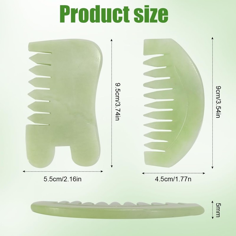 Jade Comb, 2 Pieces, Natural Gua Sha Stone Jade Comb