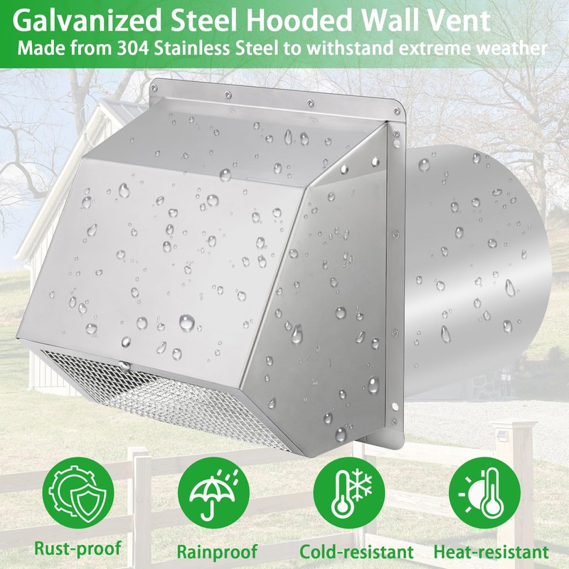 6 Inch Wall Vent Cover,Exterior Wall Vent Hood with Screen