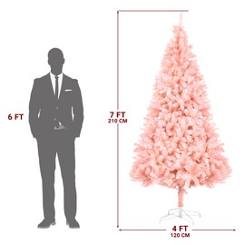 Karl home 7ft Pink Artificial Christmas Tree, Classic Spruce Tree with Sturdy Metal Stand for Home, Office, Party Festival Holiday Decoration,1400 PVC Branch