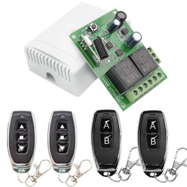 QIACHIP RF Wireless Remote Control Switch 2 Channels 433 MHz DC 12 V 24 V Wireless Relay Receiver with 4 Transmitter Button for Garage Door Opener, Motor, Light