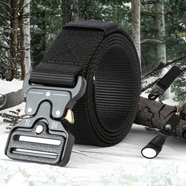 Techson Men Tactical Belt, 1.5” Nylon Military Style Adjustable Belt with Quick Release Metal Buckle, Outdoor Heavy Duty Utility Work Belt for Hiking, Hunting, Training (Black, 49 inches/125cm)