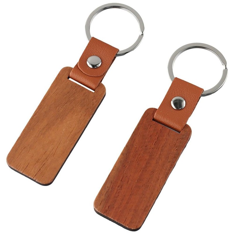 [Qicarkey] 10pcs Rectangle Leather Keychains Unfinished Wooden Key Holder Blank