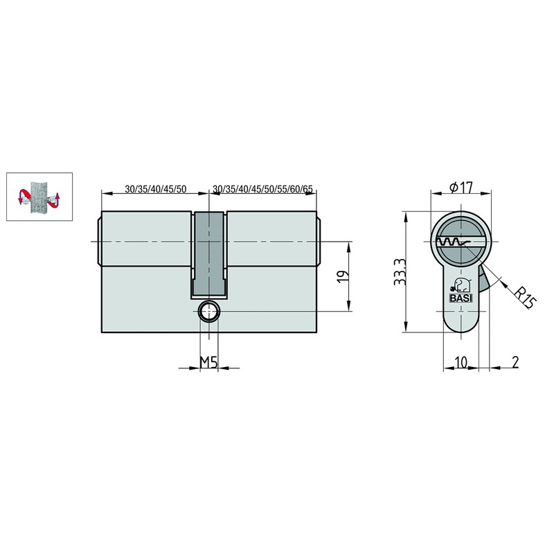 BASI Set of 2 V55 Profile Double Cylinder N+G 30/35