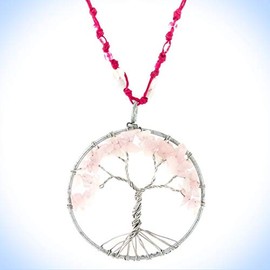 2 5/16" Necklace Tree Of Life Wire-Wrap Rose Quartz Gem Chips Pendant Unique Chic Crystal Rhinestone Elegant Jewelry Necklace For Women
