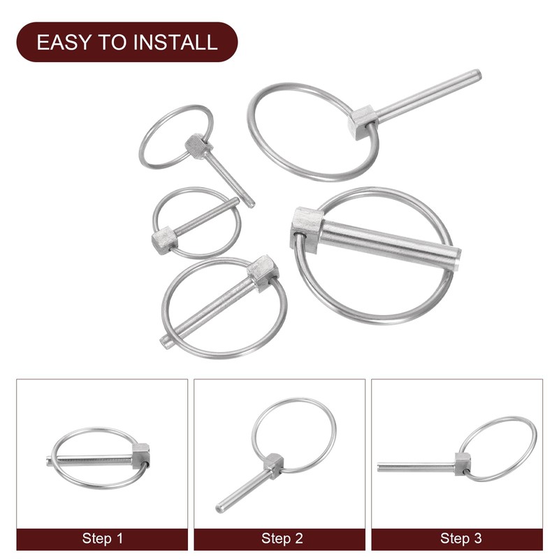 QUARKZMAN 4pcs 1/8" x 1-3/8" Locking Pin with Ring, Stainless