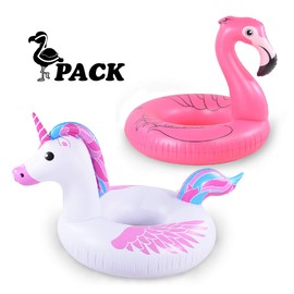 Unicorn and Flamingo Float 2 Pack, Inflatable Flamingo Pool Float for Summer Fun, Unicorn Pool Party for Adult