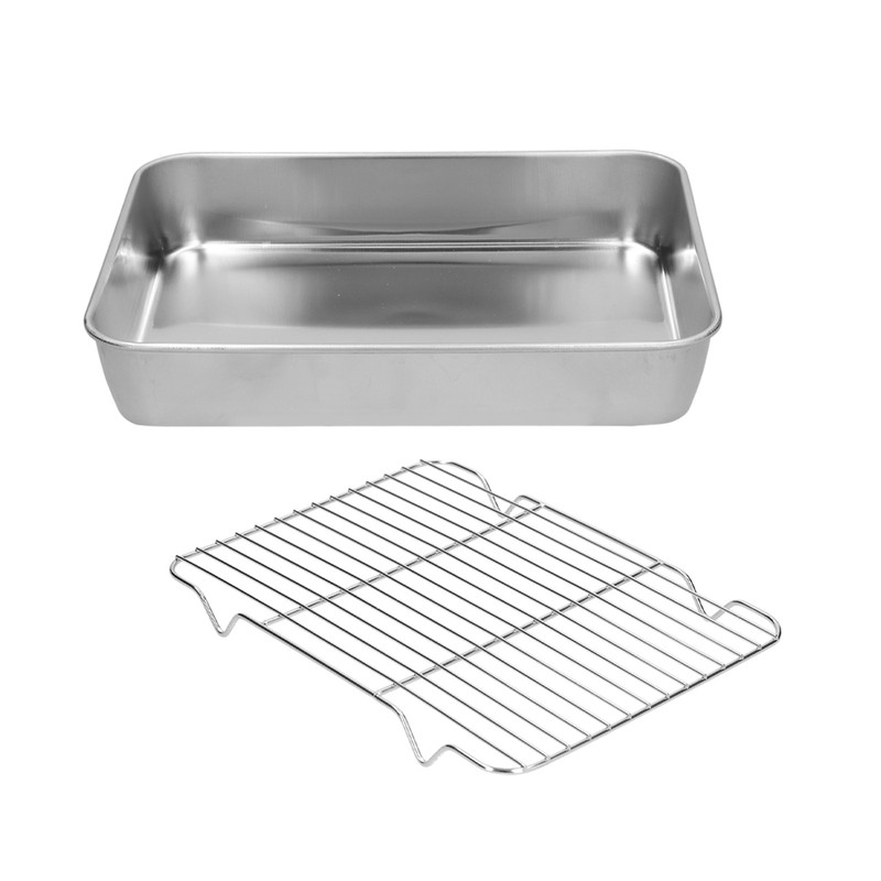 Roasting Pan and Rack Set Stainless Steel Easy Clean Rectangular