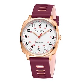 Diaofendi Waterproof Nurse Watch for Medical Professionals,Women Men, 24 Hour with Second Hand, Military Time Easy to Read Dial (Rose Gold-WineRed Pink)