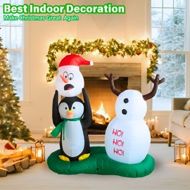 PTS 5FT Inflatable Snowman and Penguin Outdoor Decoration, Christmas Blow Up Yard Decorations, Built-in LED Lights Inflatables Xmas Holiday Funny Decor for Indoor Lawn Garden