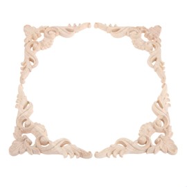 4Pcs Wood Carved Applique Decal Modern & European Handmade for Furniture Doors, Walls Ornamental Decor 10.5x10.5cm