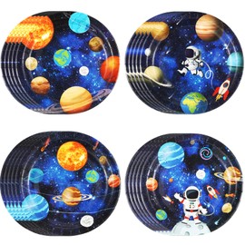 Funnymoom 60 Pcs Space Party Plates 9 Inch Astronaut Outer Space Paper Plates Solar System Birthday Party Supplies for Kids Galaxy Planet Rocket Ship Theme Decoration