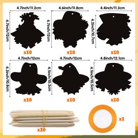 WATINC Fall Scarecrow Scratch Cards - 60pcs Autumn Scratch Art Crafts Kit for Kid, DIY Magic Animal Hanging Scratch Paper, Harvest Thanksgiving Sunday School Classroom Thankful Activities Project