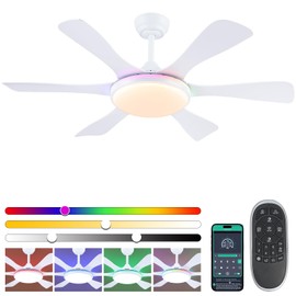 Surtime Ceiling Fans with Lights-47 Low Profile Ceiling Fan with 7-Color RGB Light and Remote/APP Control,Flush Mount,DC Reversible,LED Dimmable White Ceiling Fans for Bedroom,Indoor/Outdoor Patio