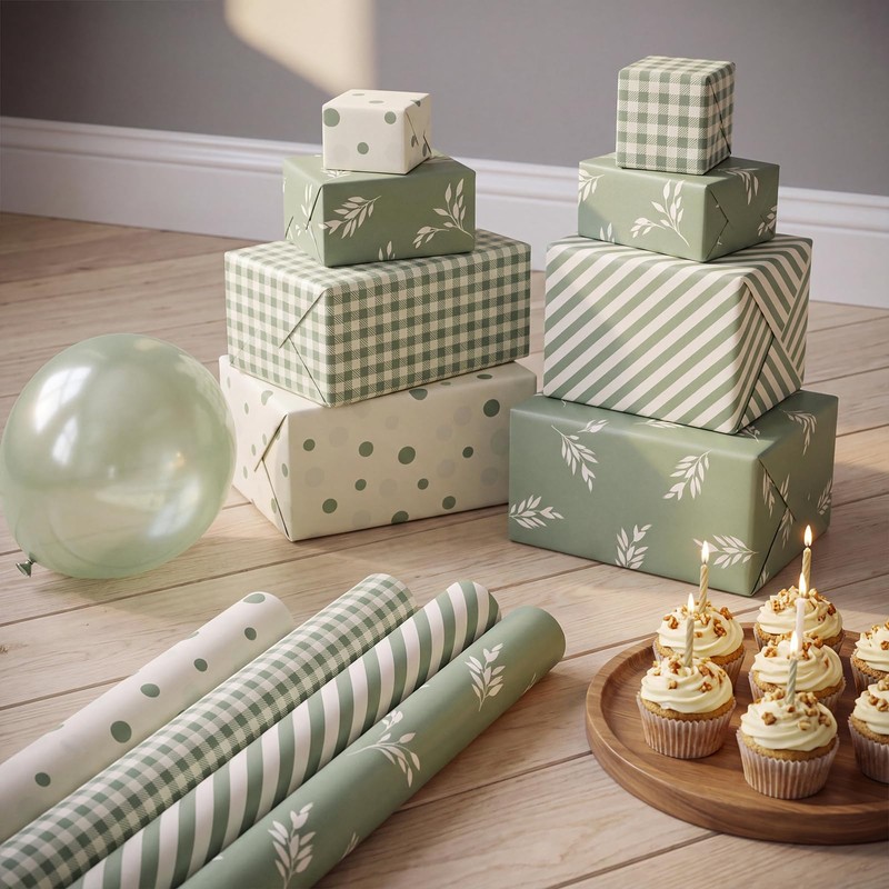 4 Rolls Sage Green Wrapping Paper- 17 x 120 in