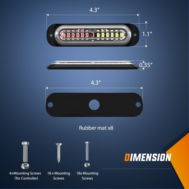 Nilight 8PCS Led Strobe Lights with Controller 12V 24V Sync