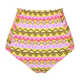 Septangle Women High Waisted High Tummy Control Bottom Pink Bikini Bottom Triangle Bikini Bottom Plus Size Vintage Swim Bottom (22, Yellow Geometric Pattern)