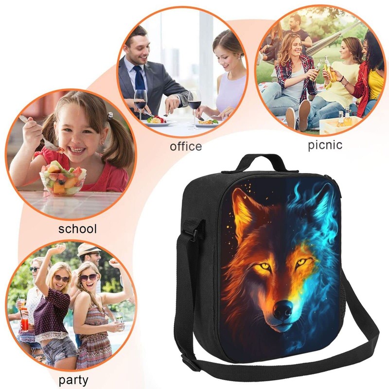 Ximjoju Wolf - Lonchera aislada, bolsa de almuerzo con correa