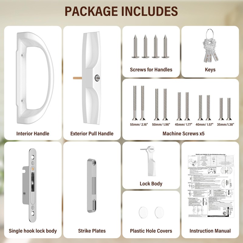 MENGBEI Sliding Glass Door Lock,Sliding Door Handle with Lock,Fits Door