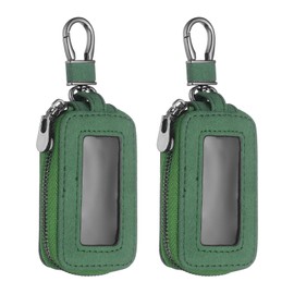 HARFINGTON 2Pcs Car Key Fob Cover Case Leather Universal Smart Car Key Holder with Key Ring & Keychain for Remote Key Fob, Green