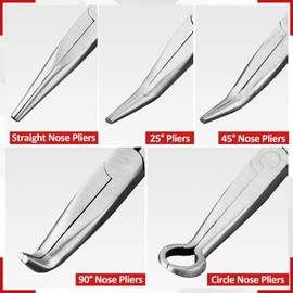 5Pcs Bent Nose Pliers 11 Inch Extra Long Needle Nose Pliers Set, Straight, 25°/45°/90° Bent, Circle Nose for Narrow Spaces, Hard to Reach Areas & Precision Work