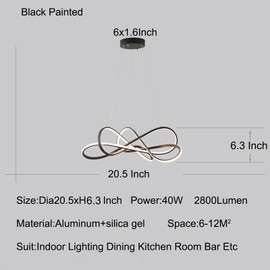 LED Pendant Lights Modern DIY Black Finished Dimmable Chandelier Adjustable Hanging Pendant Lamp Fixtures for Dining Living Room Kitchen Room Bar With RC (Black Painted, Dia20.5xH6.3 Inch)