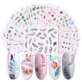 CHANGAR Nail Art Stickers Water Transfer Nail Decals Flower Leaf Plants Fruits Summer Series Design Manicure Tips, 29 Sheets Nail Tips Charms Applique DIY Toenails Nail Art Decorations