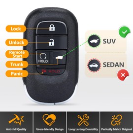 Yewong Smart Proximity Keyless Entry Remote Push Start Control Fits for Honda CRV Pilot HRV Civic 2022 2023 FCC ID:KR5TP-4 72147-TBA-A11 5 Buttons 433Mhz 4A Chip