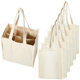 Berlune 6 Pcs Reusable 6 Bottle Wine Tote Bag with Divider Canvas Washable Portable Wine Carrier Tote Sturdy Bag for Grocery Bottle Carrier Holder for Travel Camping Picnic