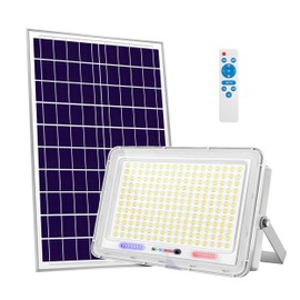 100W to 600W Pure White High Bright Solar Power Flood Light Outdoor Remote, IP67 Waterproof, Auto On/Off, Wide Range, Dusk to Dawn for Yard, Gazebo, Shed, Barn, Porch, Patio, Garage, Garden (200W)