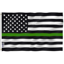 Anley Fly Breeze 3x5 Foot Thin Green Line USA Flag - Vivid Color and Fade Proof - Canvas Header and Double Stitched - Support for Border Patrol Agents Flag with Brass Grommets 3 X 5 Ft